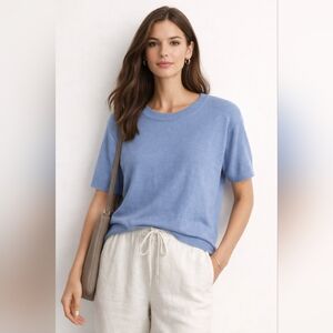 GAP CashSoft Knit Sweater Top XL Blue Short Sleeve Lightweight Basic Officecore